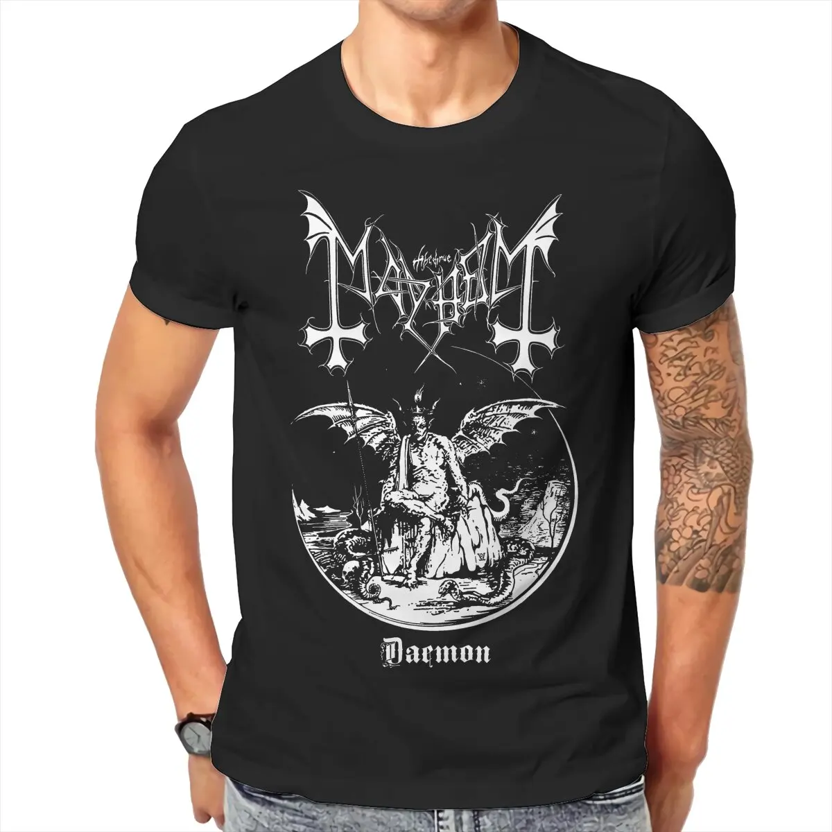 Mayhem Dead TShirt for Men Daemon Album Humor Casual Sweatshirts T Shirt Novelty Trendy Loose