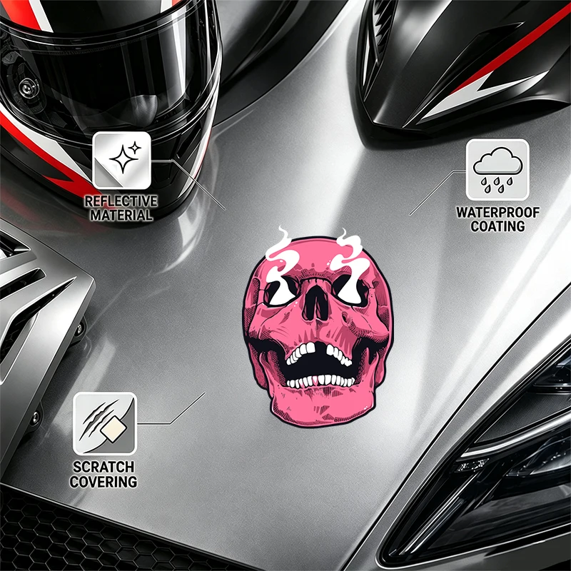 Pink Skull with White Smoke Eyes Graphic for Car Motorcycle Helmet Water Cup Multi-purpose Use