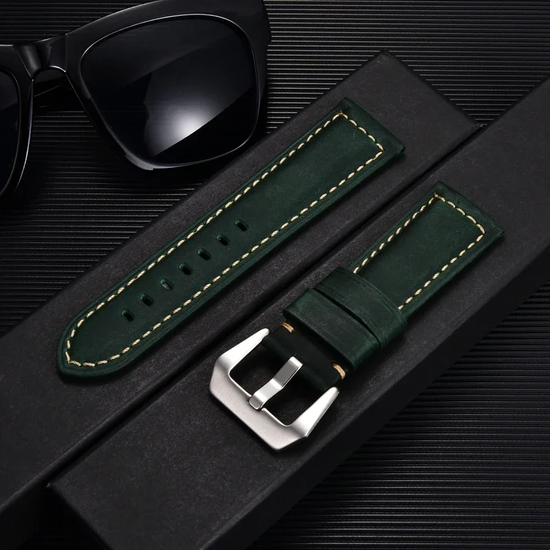 Crazy Horse-pulsera Universal de piel de vaca para hombre y mujer, correa de reloj de cuero genuino de 20mm, 22mm, 24mm y 26mm