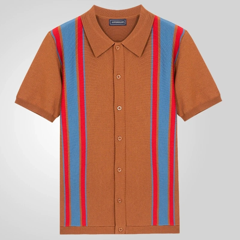 

Men's Summer New Knitted Shirt Versatile Fashion Luxury Splicing Color Contrasting Business Polo Shirt for Men