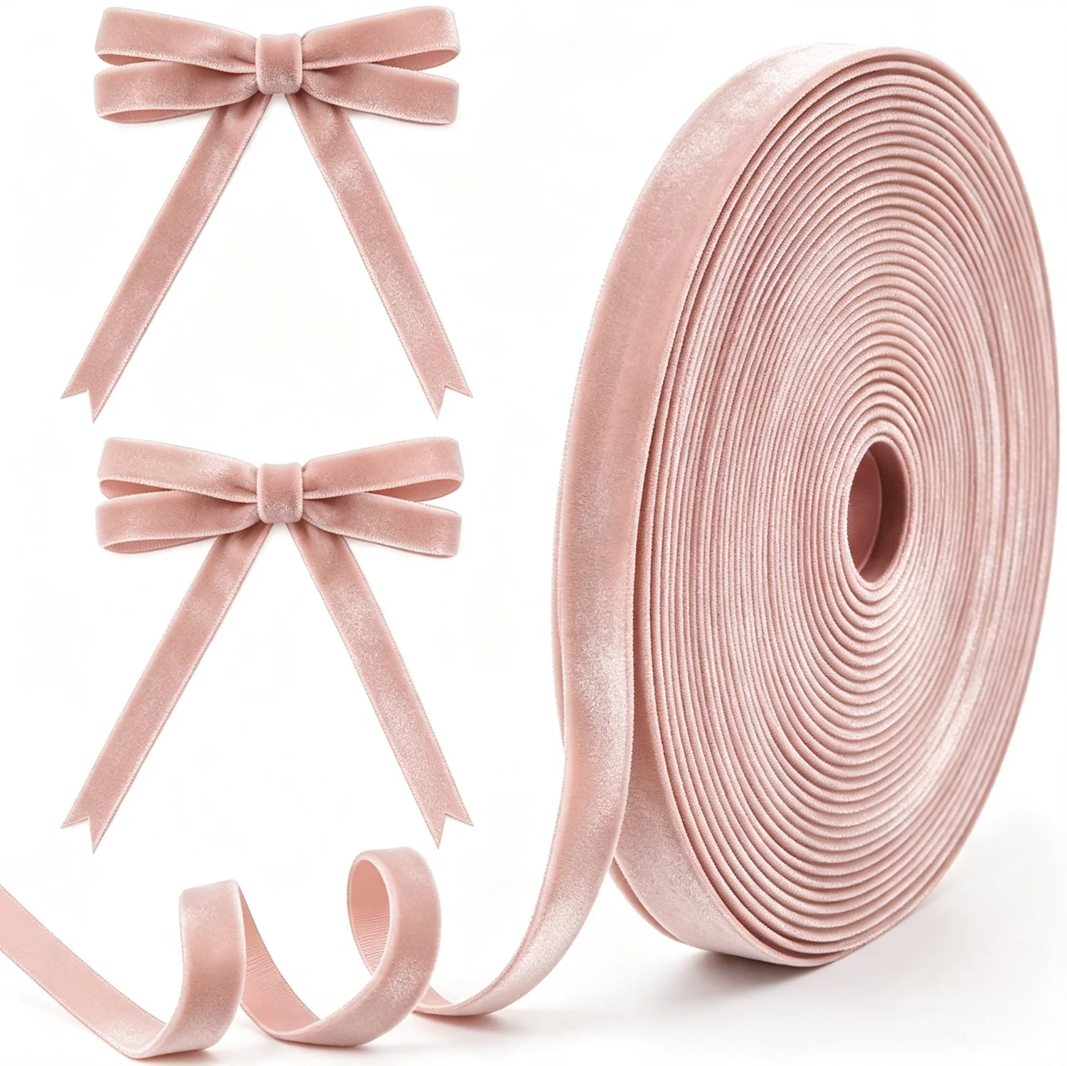 Champagne colored velvet ribbon,for Christmas trees/Christmas homes/parties/birthdays Décor，gift wrapping/hair accessories bows