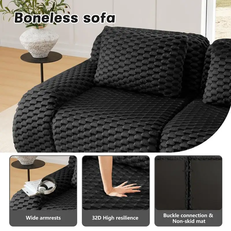 أريكة مقطعية حديثة، قماش فلانيليت، أريكة كبيرة الحجم بمقعدين، مقعد عميق، اتصال بإبزيم، تصميم مضاد للانزلاق، لا