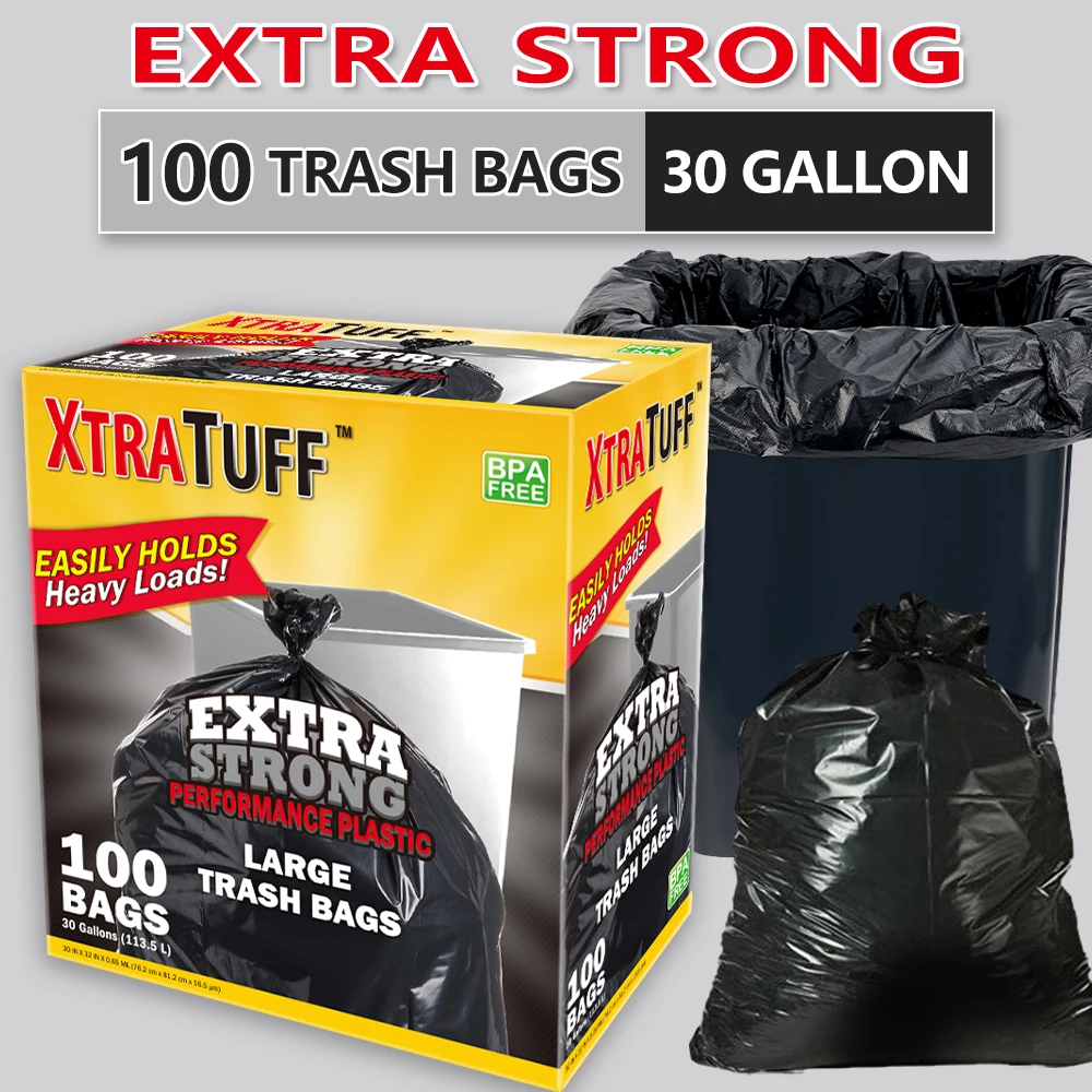 Xtratuff Trash Bags 30 Gallon Black Large Trash Bag Garbage Bags Heavy Duty 200 Count BPA FREE Strong Rubbish Bag