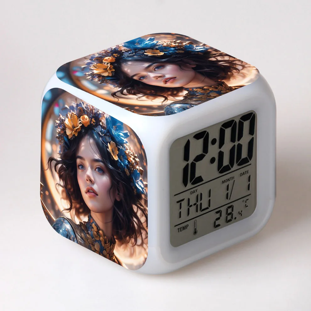 AI Alarm Clock Led Light 7 Color Change Orologio Digitale Reloj Square Table Wake Up Light Square Digital-Watch Vintage