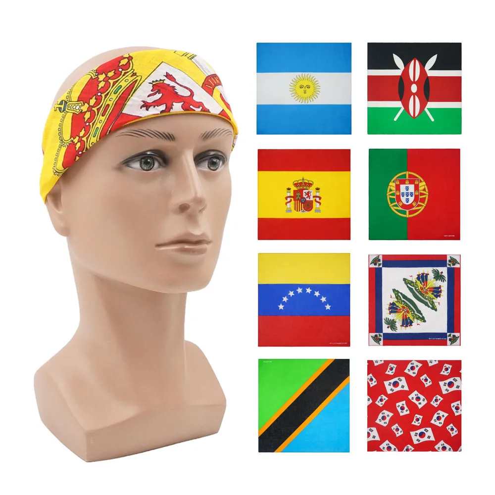 Recién llegado, Bandana de algodón, España, Portugal, Corea, Argentina, Venezuela, bandera nacional, bufanda Punk, diadema para montar, tocado de