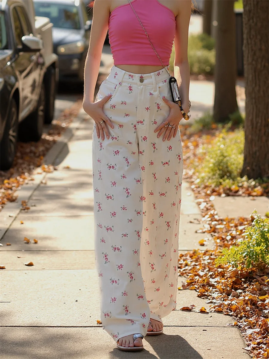 女性用ジーンズ伸縮性のある女性用白蝶デザインデニム女性品質のズボン床拭きマイクロフレアスリムフィット