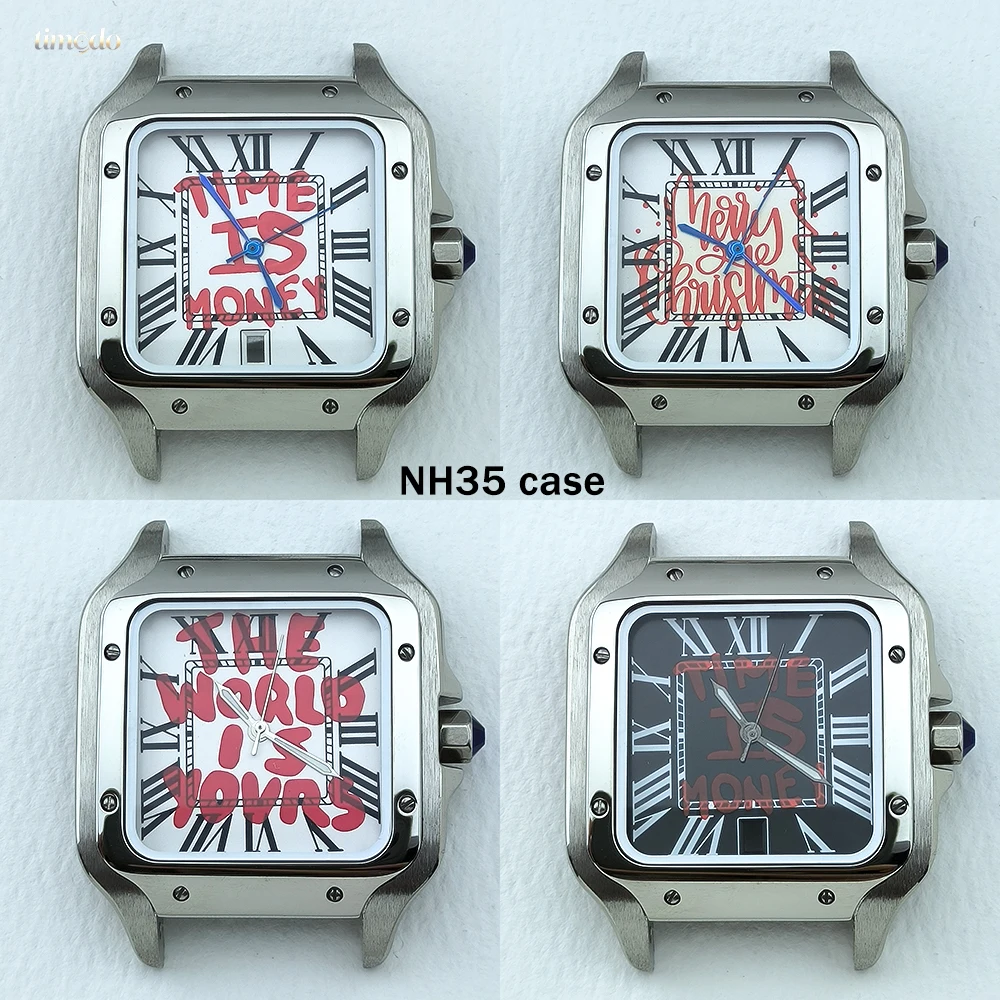 NH35 stainless steel case square 38mm time is money printed dial men's watch accessories suitable for NH35 movement watches