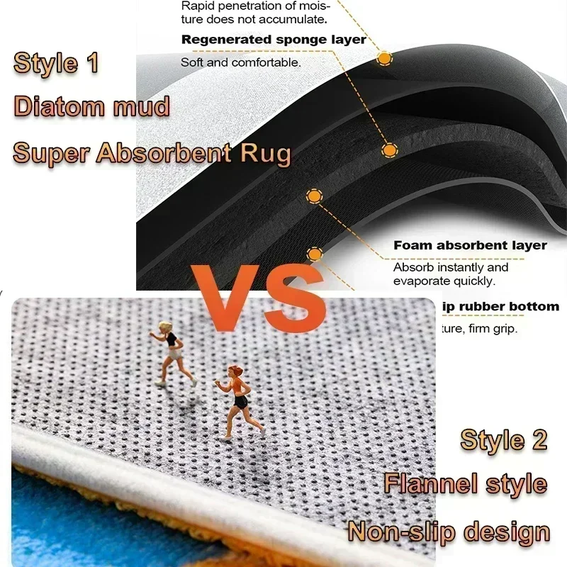 Concise Bath Mat Non Slip Super Absorbent Carpet for Shower Bathroom Accessorie Quick Dry Diatom Rug Floor Mat Home Room Decor