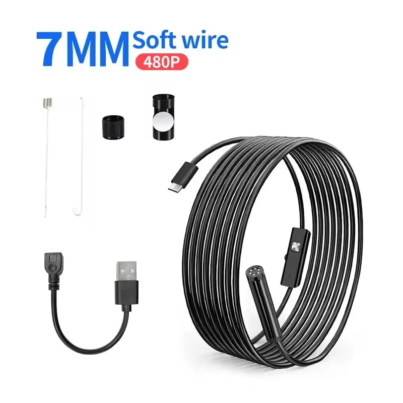 7mm Sewer Industrial Endoscope IP67 Waterproof Type C Mini Camera 3 in 1 Automotive Borescope Camera With LED For Android PC