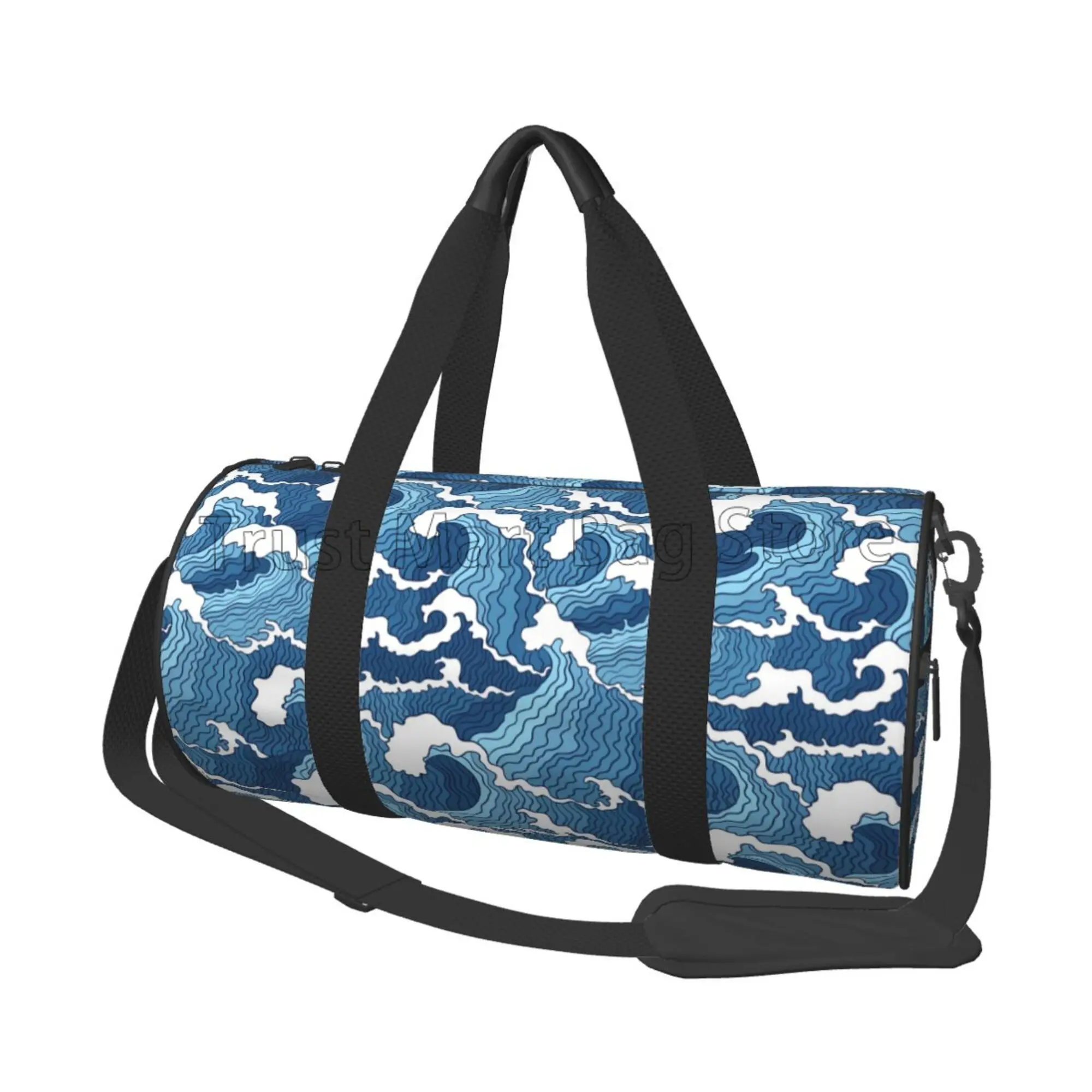 Japanese Sea Waves Print Travel Duffel Bags Sports Yoga Gym Tote Bag Weekender Overnight Luggage Bags for Men Women