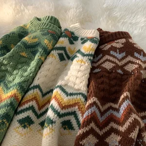 Erkek örme yeşil avokado, japon, üst, vintage sweatshirt, çift için geniş şerit ve periler adası için süveter İlk 10 satış, avokado, kazak-no. 10