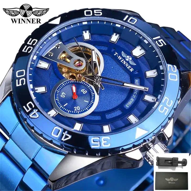 

Winner 337A Mechanical Watch Men With Time Zone Display Waterproof Automatic Skeleton Mens Watches Top Brand Luxury bracelet