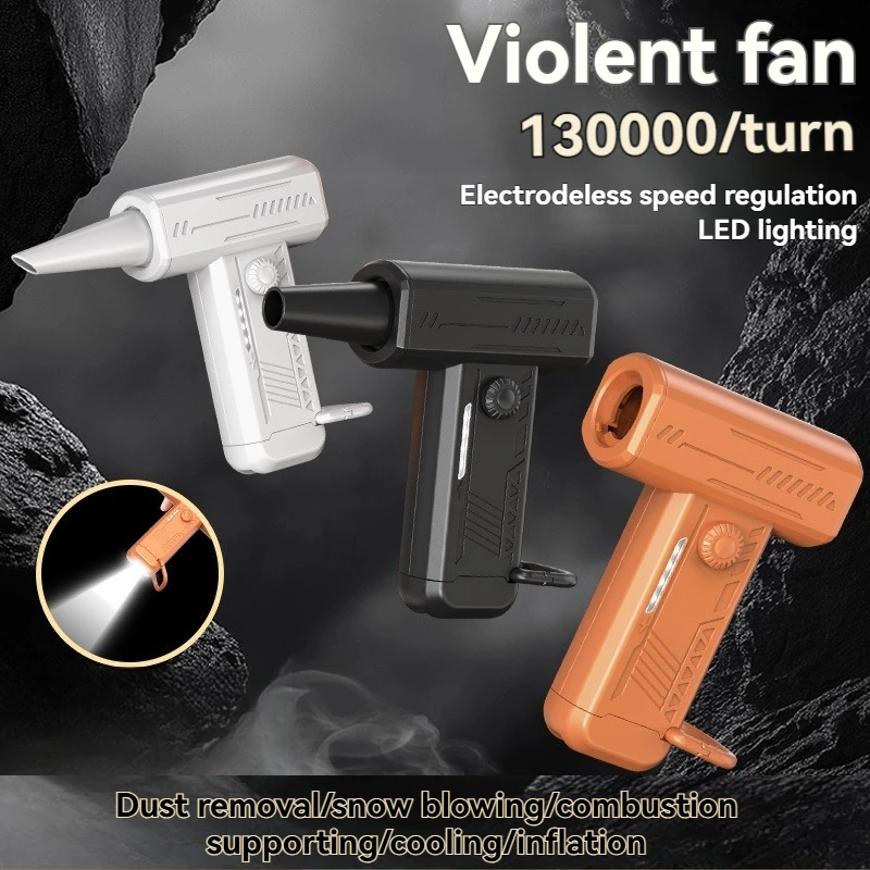 

New High-Speed Turbo Fan 130,000 RPM Mini Handheld Dust Blower with LED Light, Portable Outdoor Camping Fan, Powerful Cooling