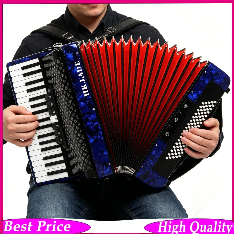 HK·LADE AH-30 Blue Bayan Accordion 37 Key 80 Bass 7 Keyboard Voice Changing Accordion Sheepskin Bellows Accordion with Storage