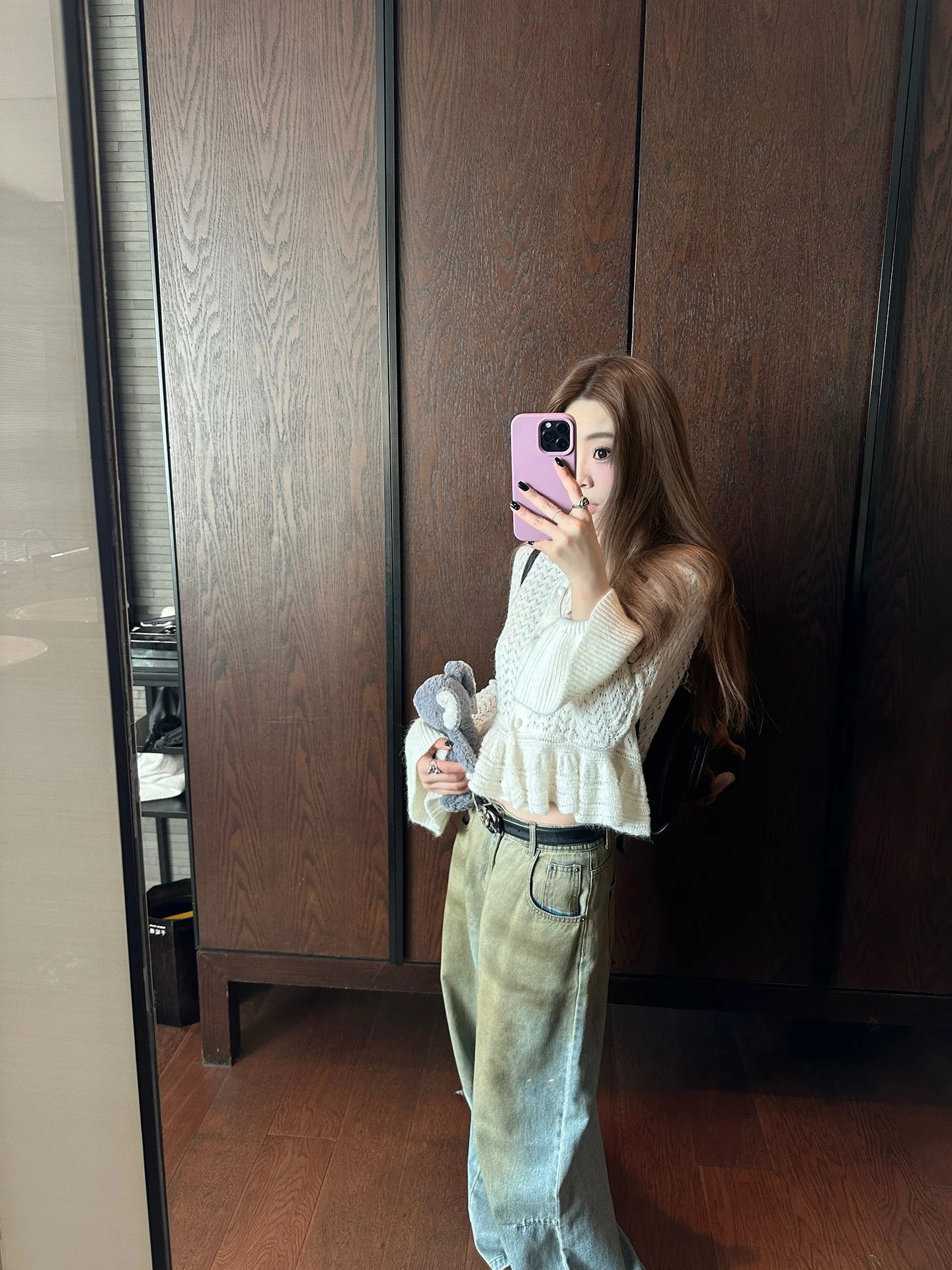 

Белый вязаный кардиган с ажурным узором и рукавами-колокол, женская модная повседневная одежда для весеннего сезона