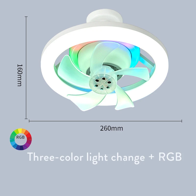 Imagem -02 - Ventilador de Teto Rotativo 360 ° com Luzes E27 Controle Remoto Rgb Vento de Três Níveis Velocidade para Quarto Sala Pequena Cozinha ca 85265v