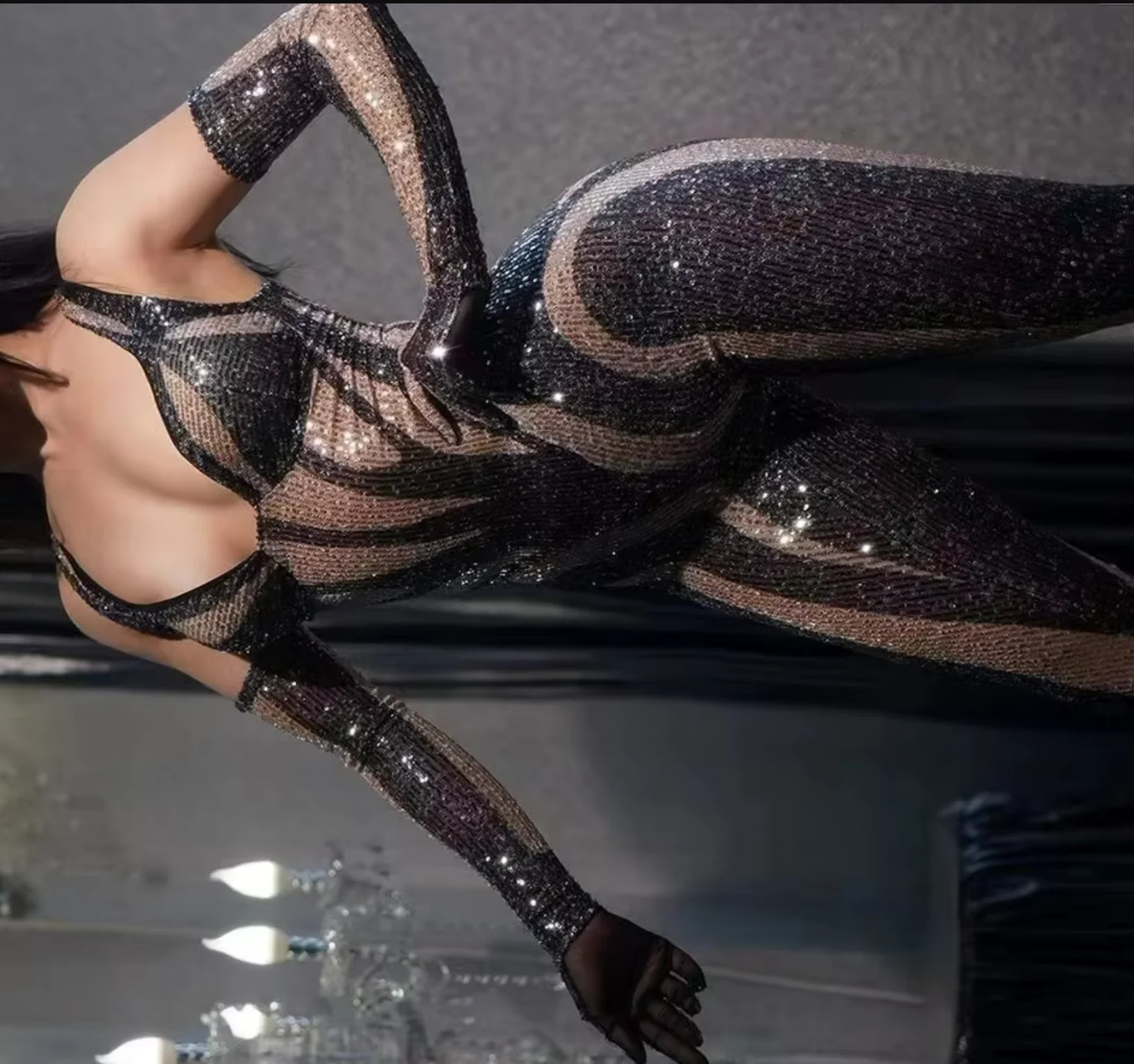 

Сексуальный комбинезон с блестками, перчатки, наряд для дня рождения, ночного клуба, танцовщица, сексуальные комбинезоны для шоу, сценическая одежда, танцевальный костюм для выступлений