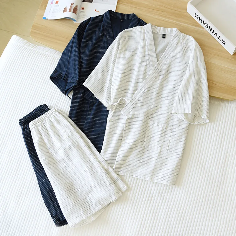 Japanese Kimono pajamas Men's Pajamas Summer Thin Short-sleeved Shorts Cotton Simple Home Service Suit Pantalon Pijama Homber