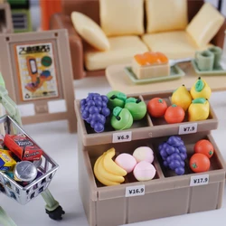 Miniature Furniture 1:12 Scale Mini Food Fruits Shelf Snacks Bread Shopping Cart Mini Computer Dollhouse Scene Model Kitchen Toy