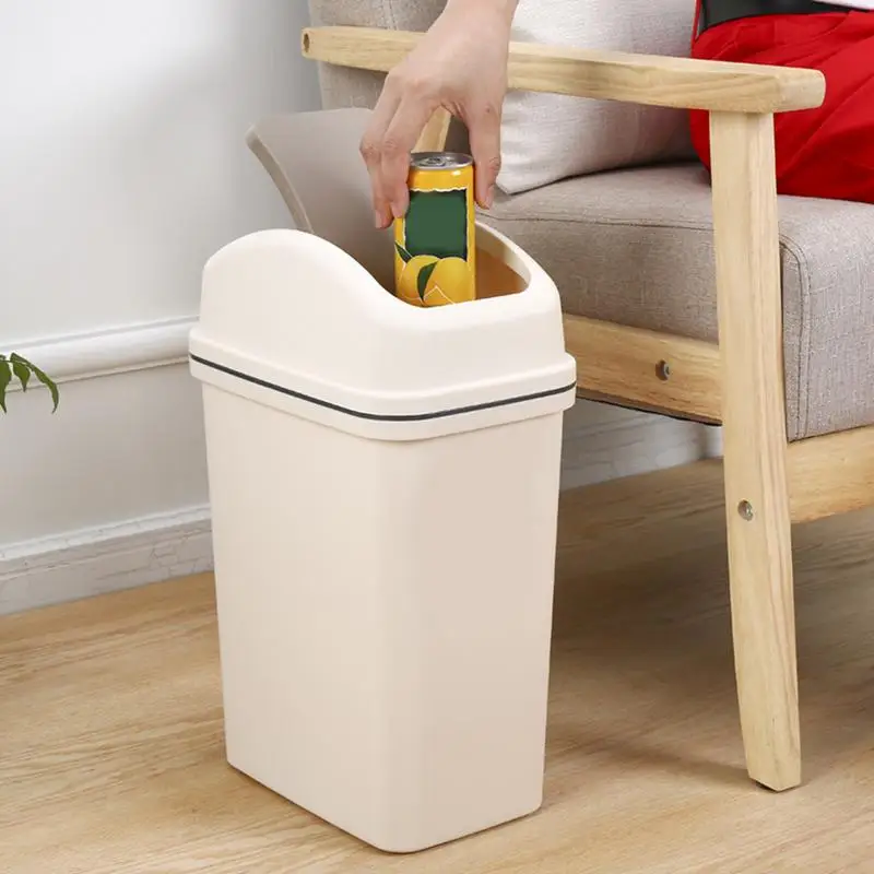 Garbage Can With Lid 10L Trash Bin With Swing Lid Thickened Kitchen Waste Basket Leak-Proof Bathroom Garbage Bin Bedroom Trash