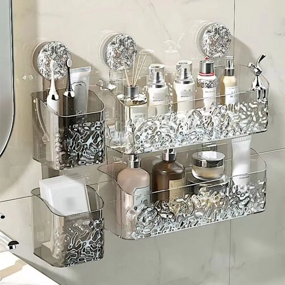 

Clear Suction Shower Holder Glacier Pattern Light Luxury Toiletries Organizer Removable Punching Free Hanging Shower Basket