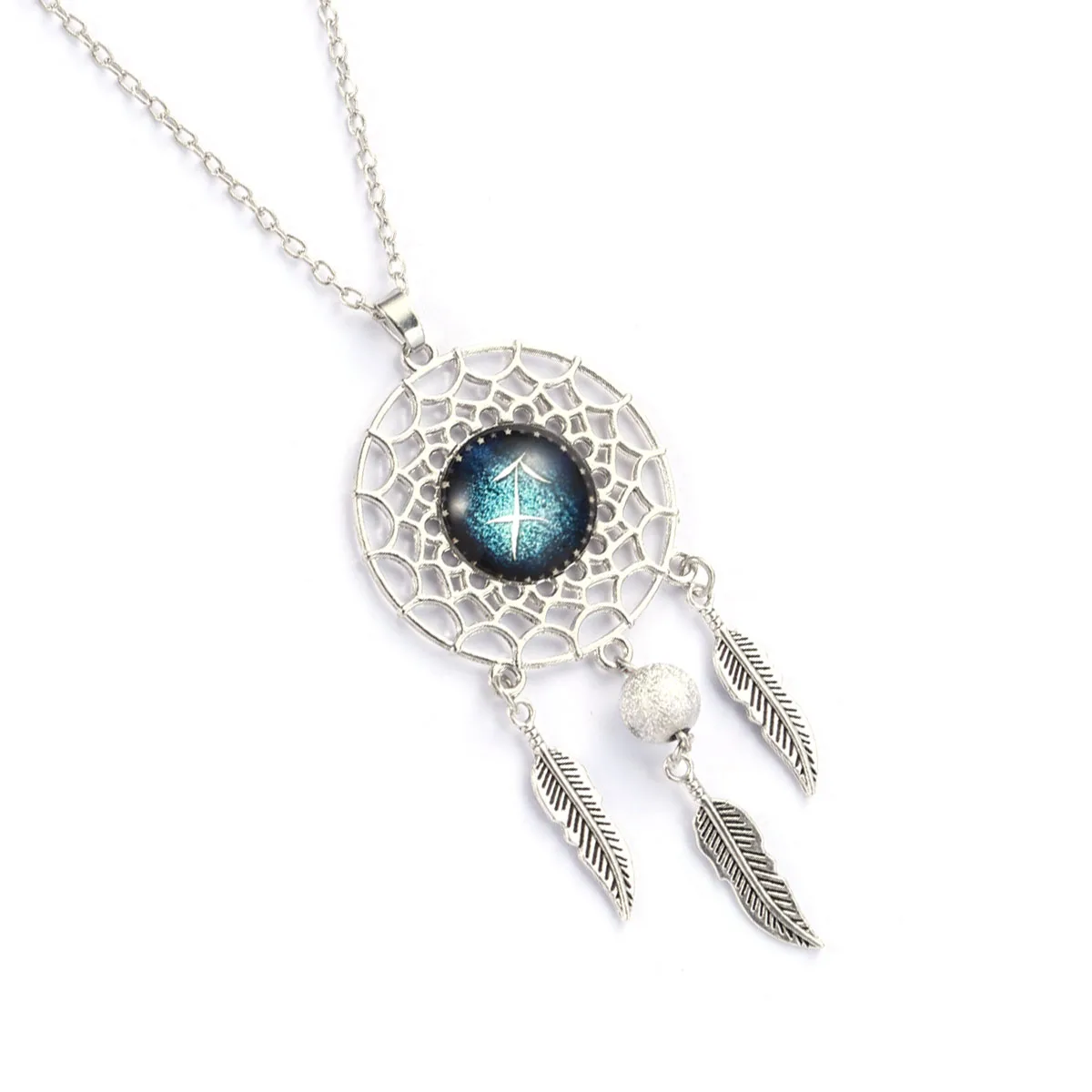 

Dream Catcher Necklace Women Retro Bohemia Zodiac Sign Pendant Dangling Tassel Bead Charm Chain Jewelry - Sagittarius