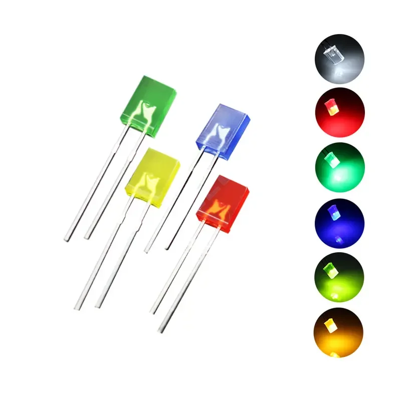 100pcs/lot 2x5x7 square LED emitting diode lamp White Red Green Blue yellow orange indicator