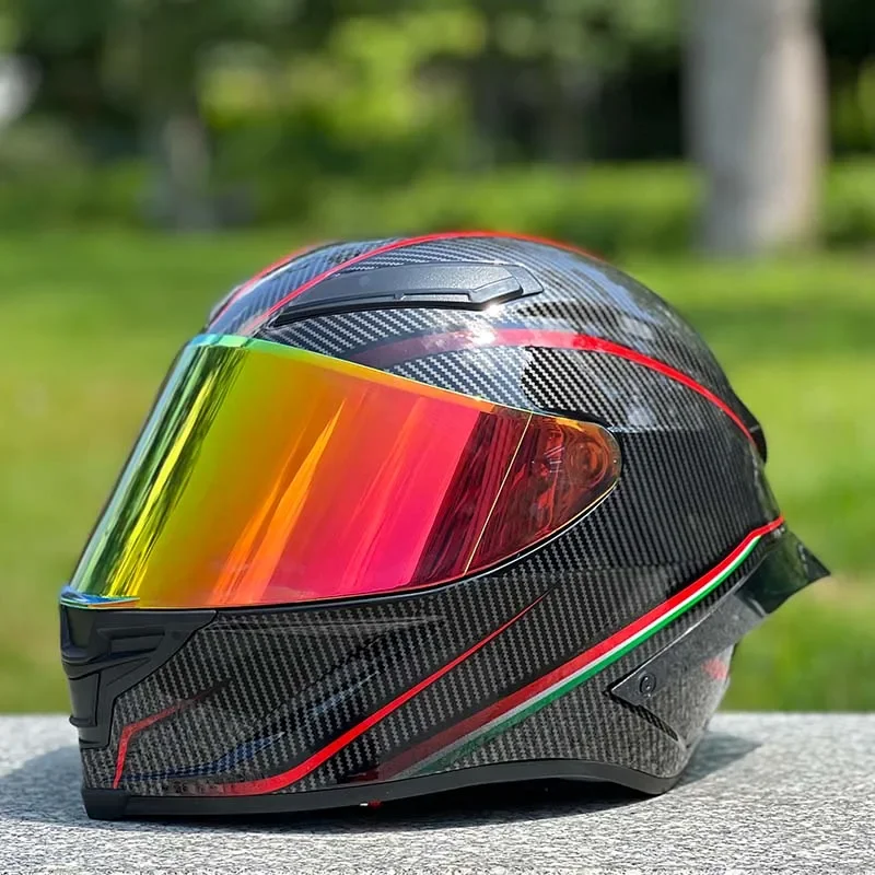 Racing Season Safety Helmet Casco Casque Big Spoiler Men And Women Motorcycle Helmet Black Red Trajectory Helmet With Gold Visor