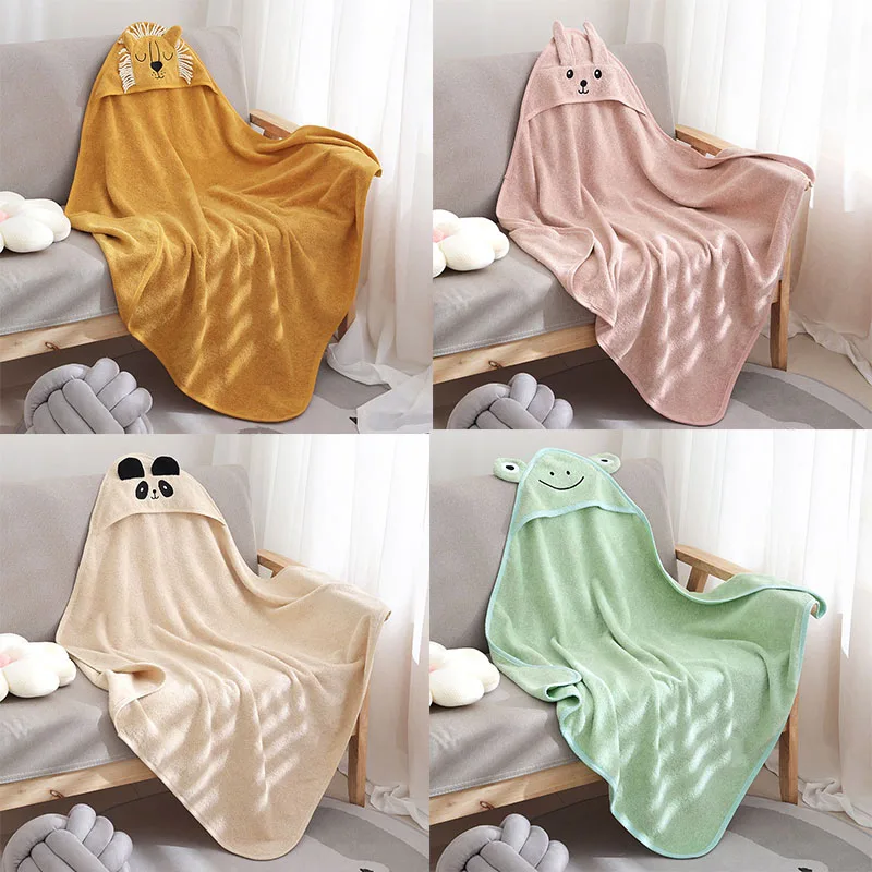 2024 Unisex Baby Bathrobe Bath Towel Flannel Cloak Cartoon Boy Girl Ultra-Soft Hooded Spa Robe Newborn Cover-Up Baby Shower Gift