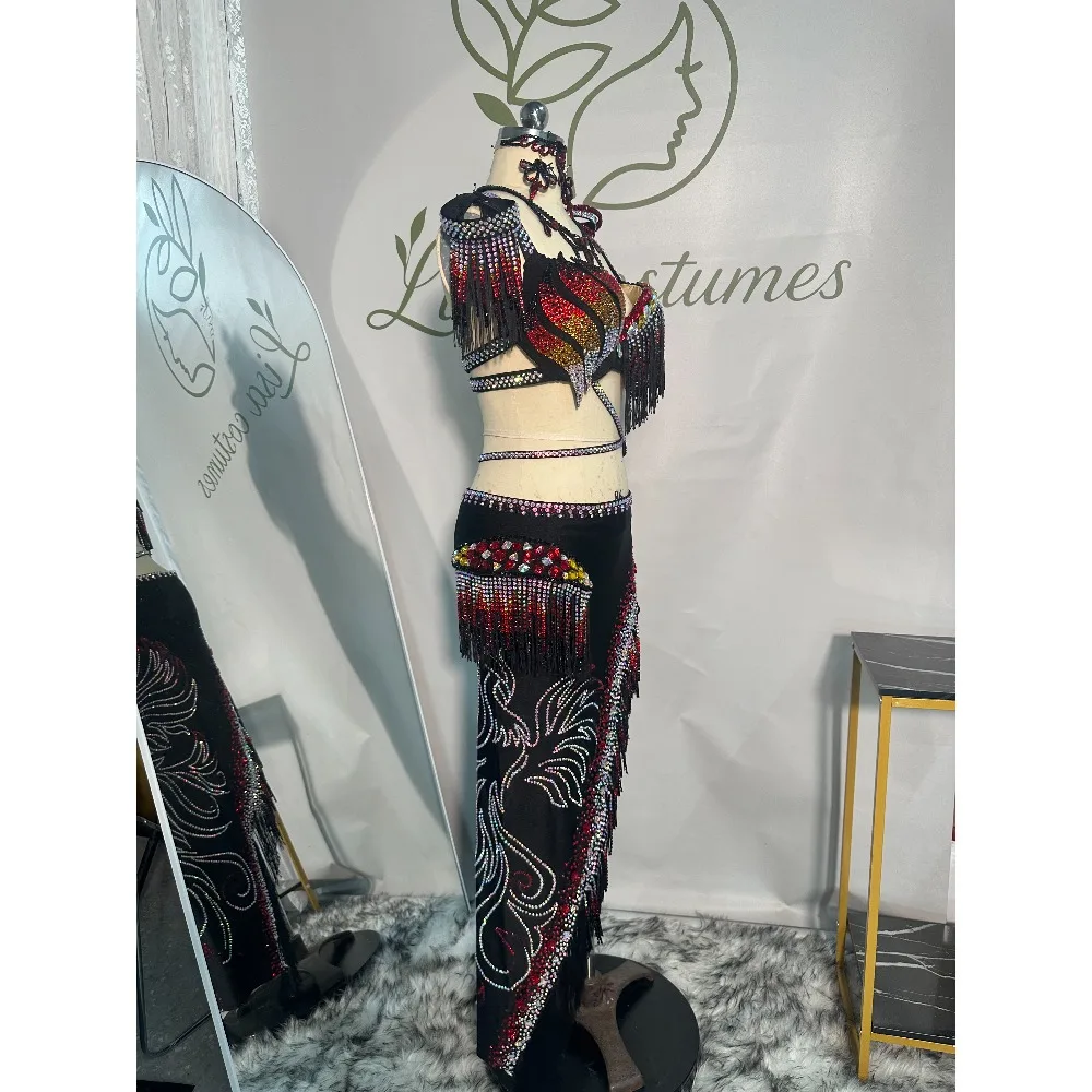 Customized Oriental Dance Baladi Robe Folk Performance Costume Belly Dancewear Saidi Glitter Group Stage Performance Costume