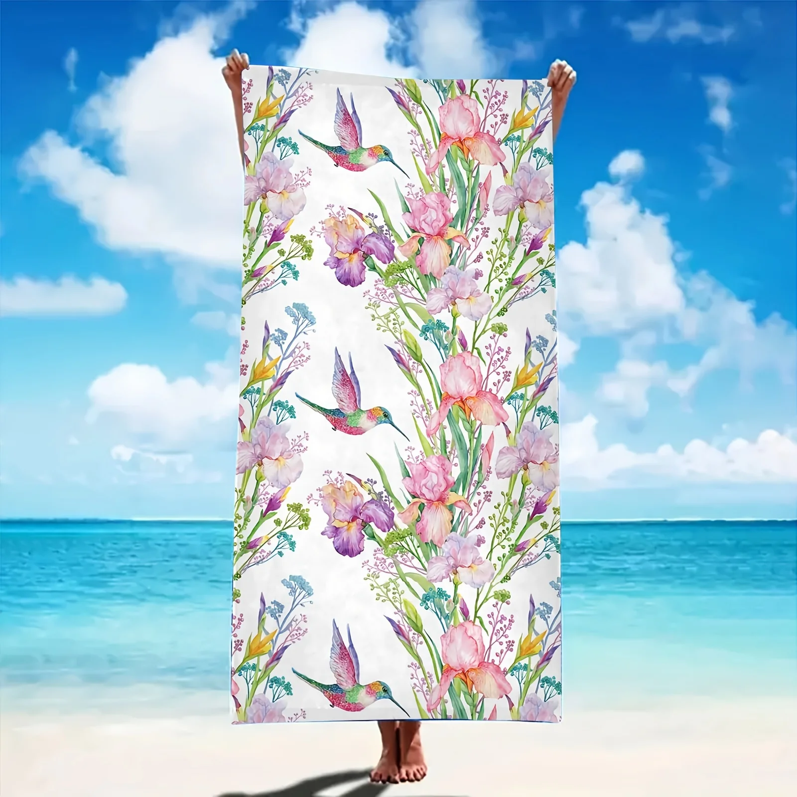 

With Floral And Hummingbird Pattern Sun And Windproof Suitable For Beach Pool Camping Travel Beach Blanket