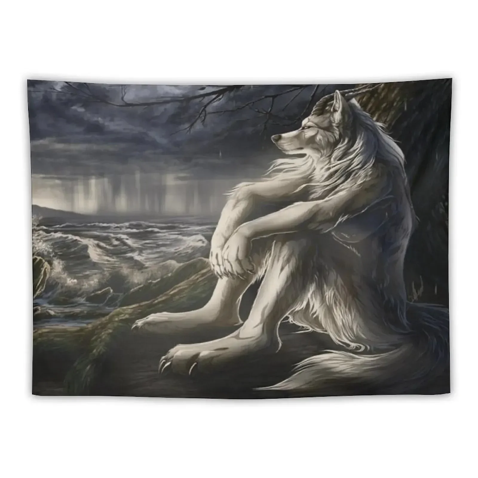 

emo white wolf sitting sad meme Tapestry Decor For Bedroom Bathroom Decor Christmas Decoration Room Ornaments Tapestry