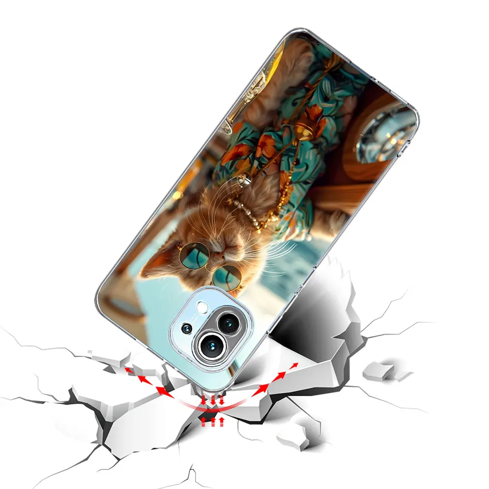 Funda de teléfono de gato lindo para Xiaomi Mi 11T, 11, 9T, 10T, 12, 12X, 12T, A2, 13, 9, CC9, A3, CC9E, 10, 11i, 5X, A1, 8 Lite, cubierta transparente de TPU