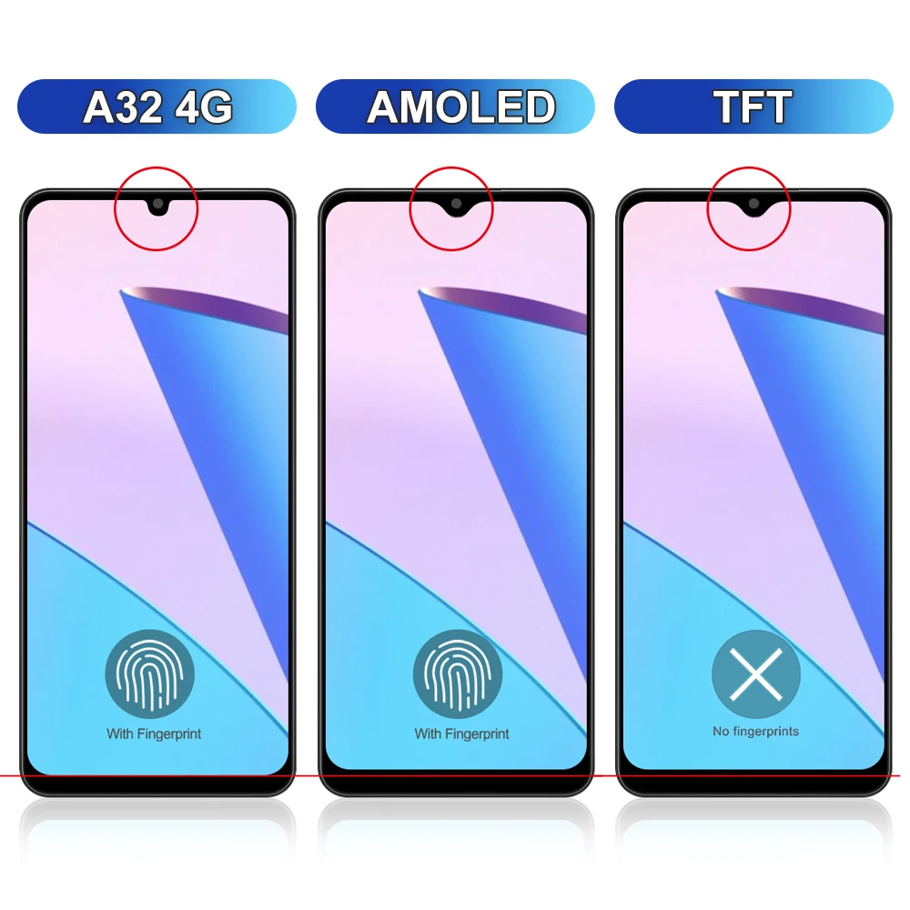 Super AMOLED A32 Screen Assembly for Samsung Galaxy A32 A325 A325F A325F/DS Lcd Display Touch Screen Digitizer With Frame Parts