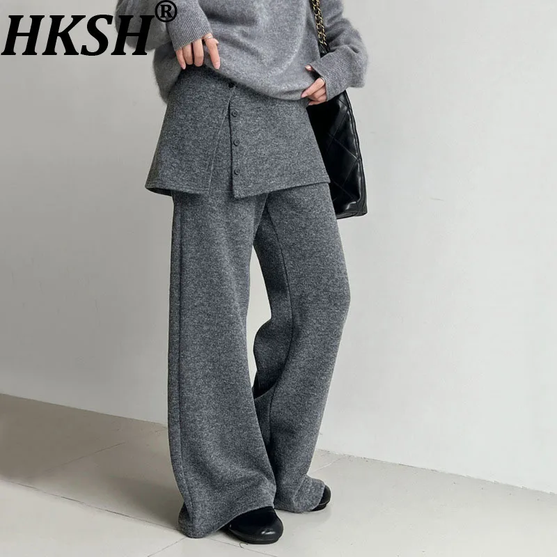

HKSH осень-зима новые женские повседневные брюки с эластичной резинкой на талии однотонная съемная мини-юбка для похудения универсальная мода HK14433
