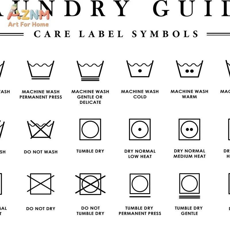 AZNM Laundry Room Care Symbol Guide Stain Removal Typography Canvas Wall Art Minimalist Funny Text Unframed Print For Washroom H