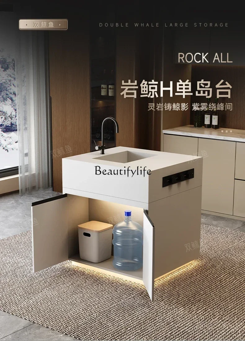 

yj5 Single island dining table cabinet high-grade rock slab falling table restaurant integrated household retractable dining tab