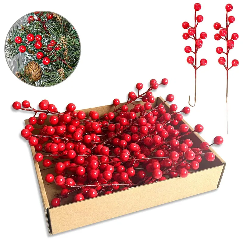 

35Pcs Christmas Red Berry Decoration Artificial Red Berry Stem Christmas Tree Wreath Decoration DIY Home Decoration