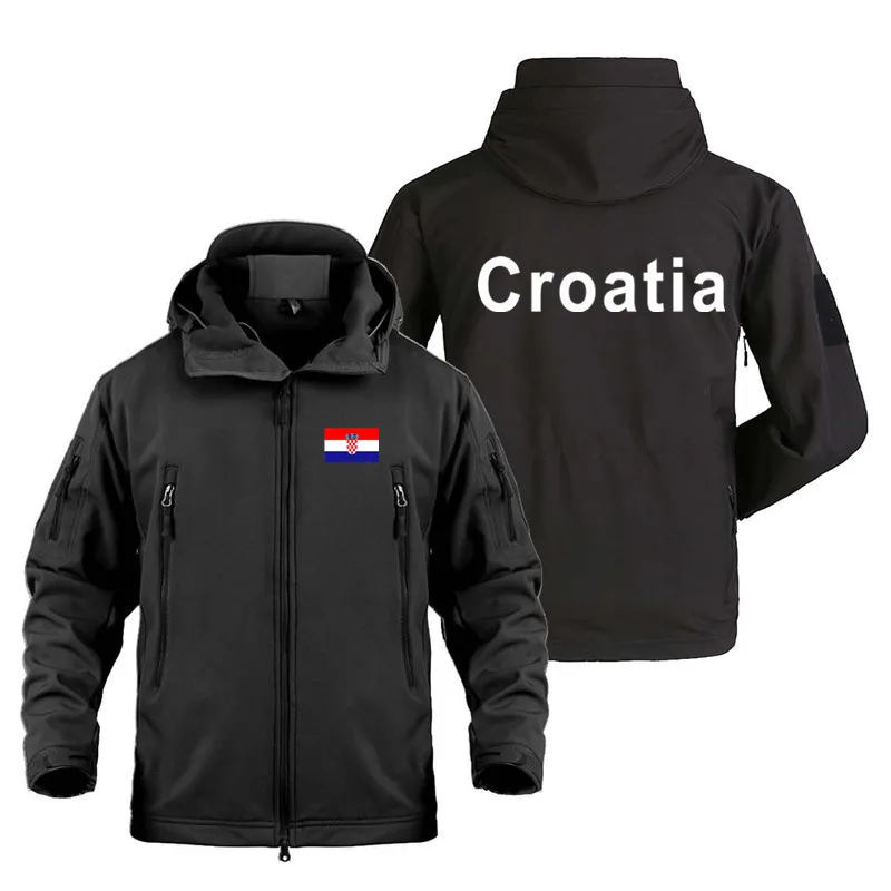 Winter jacket men New Croatia Funny Print Outdoor Military Tactical Shark Skin Man Coats Fleece Warm SoftShell Jackets