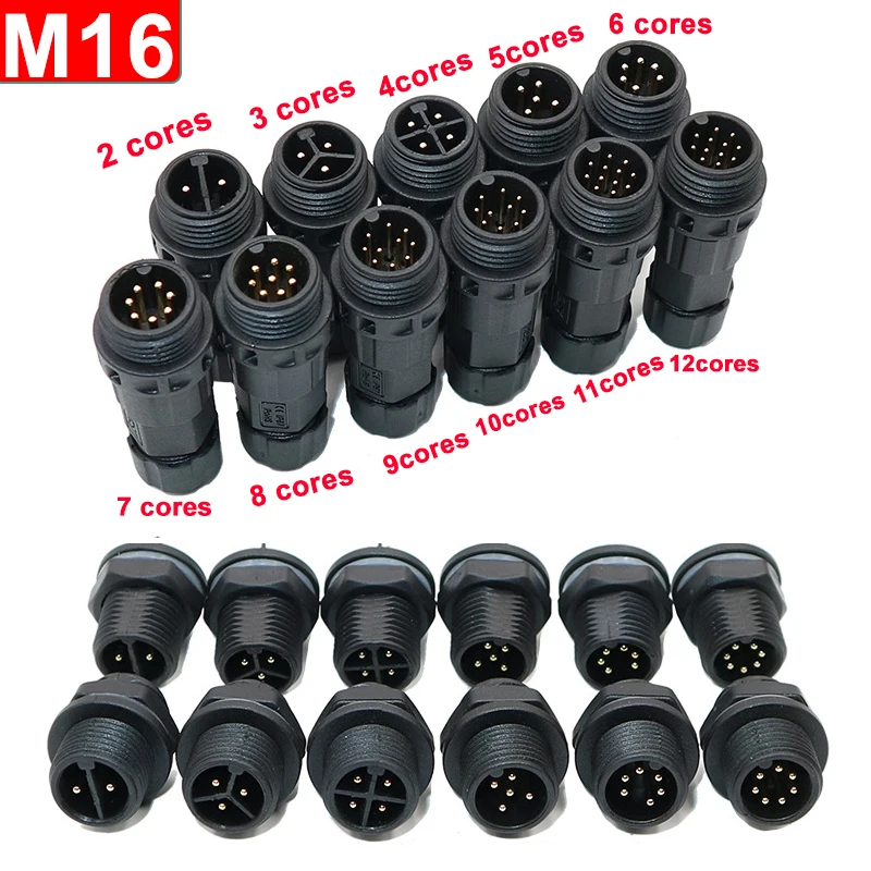 M16 Wasserdichte Luftfahrt Panel Steckdose IP68 2/3/4/5/6/7/8/9/10/11/12 Pin Kabel Stecker Männlich Weiblich Solide Nadel Joint