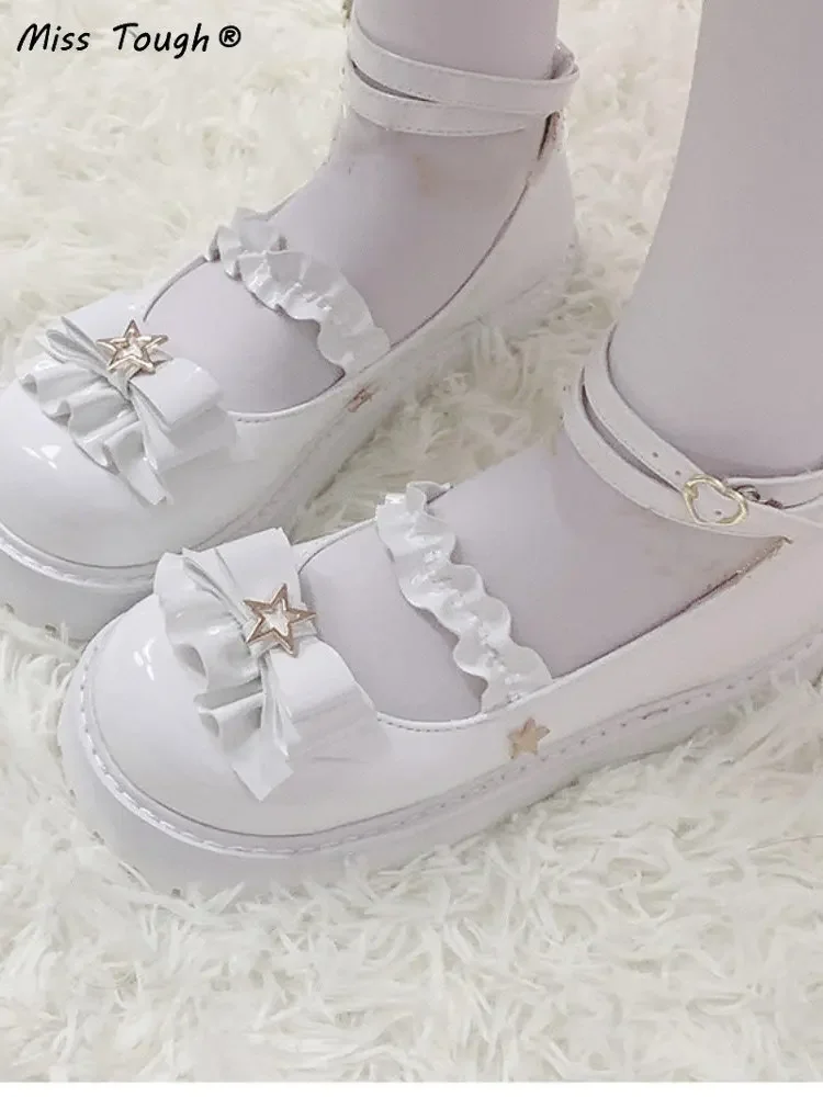 Japanese Lolita Kawaii Shoes Women Outdoor Vintage Fashion Chic Sweet Shoes Bow Mary Janes Buckle Casual Round Toe Sandals 2024