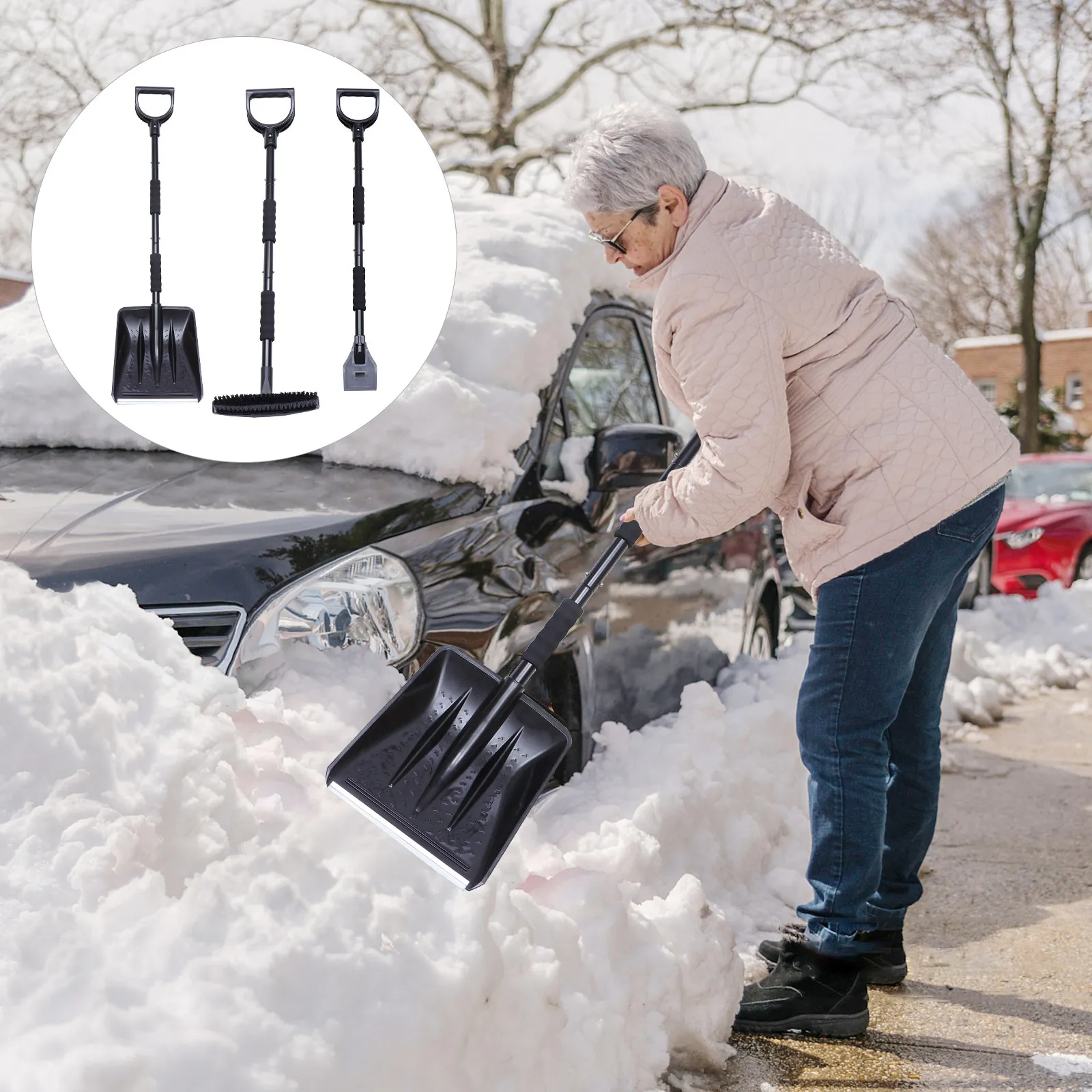 

Набор для уборки снега: лопата-скребок для зимней расчистки снега с автомобилей, домов, крыш, багажников и лобовых стекол, ледоруб.