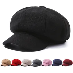 Solid Color Woolen Fashion Beret Autumn and Winter Outdoor Cotton Hat Windproof Men Women Newsboy Hats Universal Painter Caps