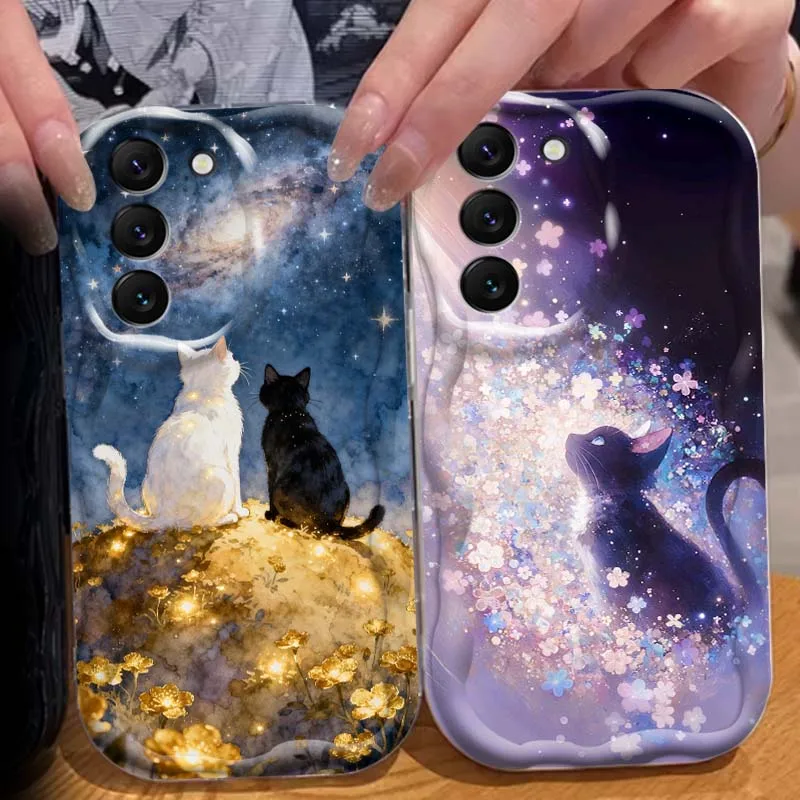 

Cat Sparkling Popular Art Phone Case For Samsung S25 S24 S23 S22 S21 S20 A04 A05s A05 A06 Ultra Plus FE 5G Wave Oil