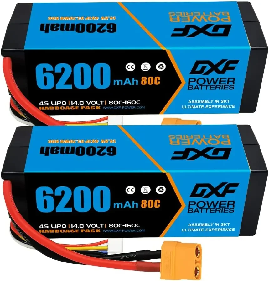 DXF 4S Lipo Battery 14.8V 80C 6200mAh with XT90 Plug Hardcase For 1/8 Buggy Truggy Offroad Boat Car Boat Truck RACING Helicopter