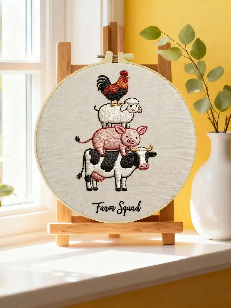 1 Stück 20X20CM/15X15CM 7,87/6,3 Zoll Geflügel-Stickerei-Starter-Kit DIY-Kit DIY-Stickerei-Set Handarbeiten Malerei – Detail 6