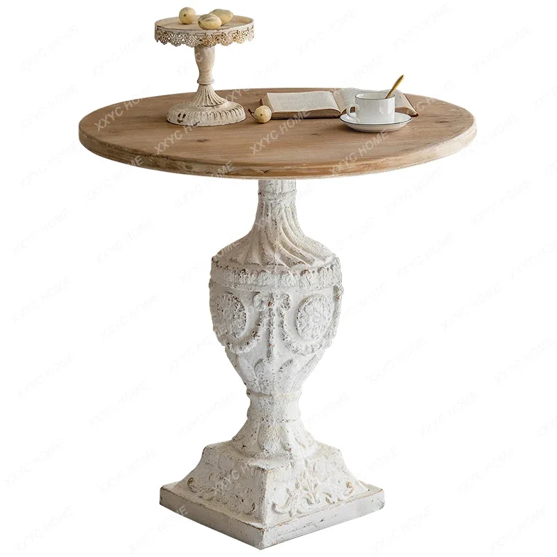 French round garden outdoor round table European carved retro country style small coffee table