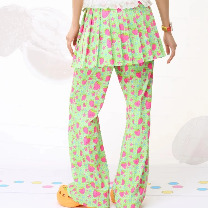 Jupe plissée pour femmes, pantalon imprimé avec Illustration de fruits sucrés, Design d'été, épissure colorée, pantalon personnalisé pour dames, nouvelle collection