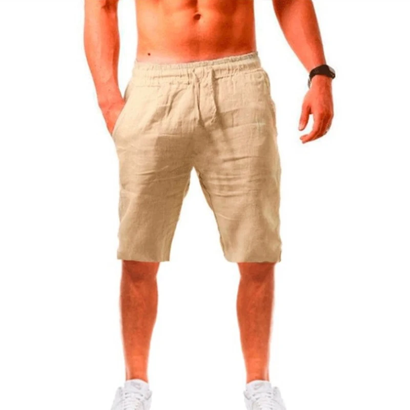 Nuovi pantaloncini Casual da uomo estivi pantaloni sportivi in cotone e lino tinta unita comodi pantaloncini traspiranti a cinque punti pantaloni da spiaggia da Jogging