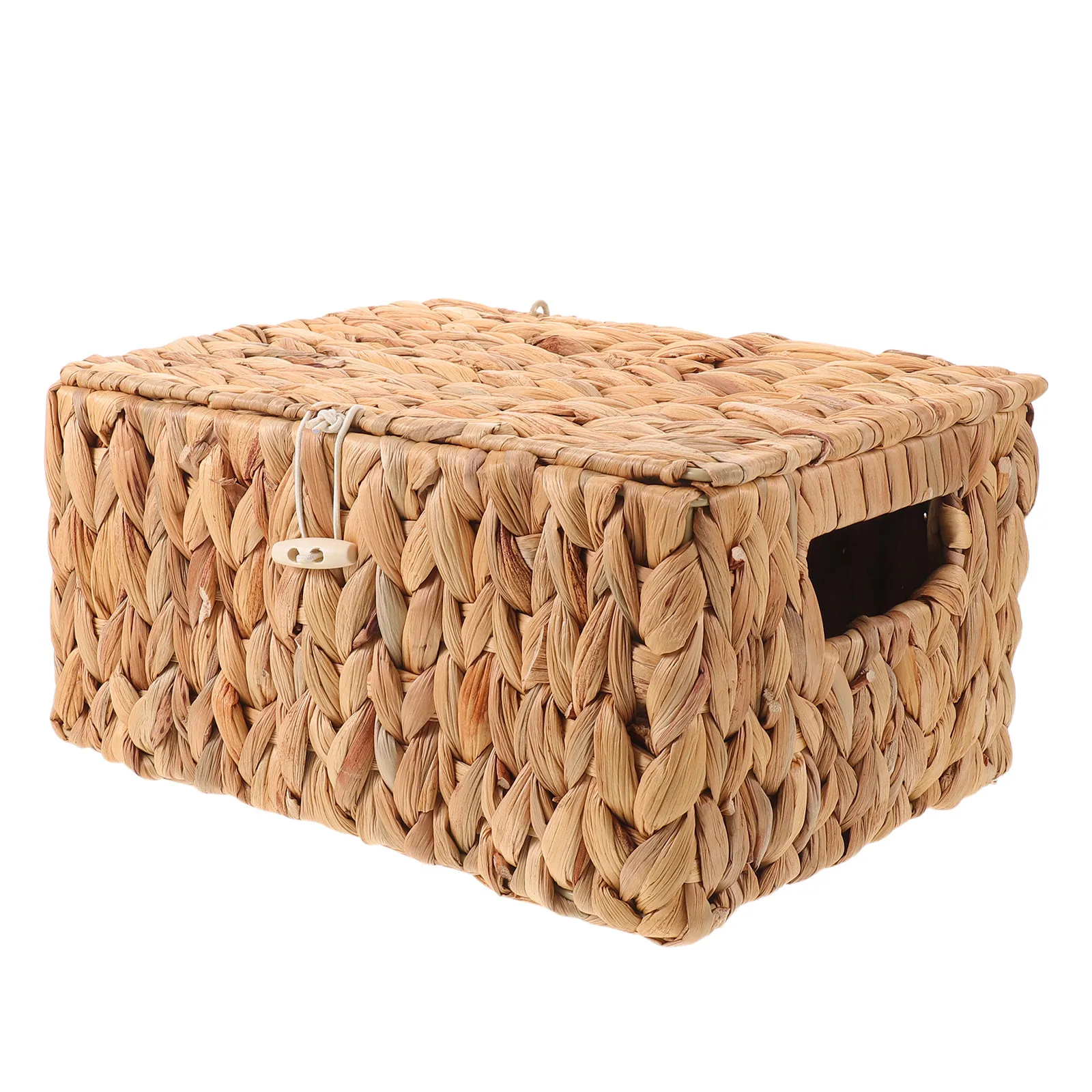 

Natural Seagrass Woven Storage Basket Handmade Rectangular Decorative Organizer Bin with Lid for Small Items Pantry Toilet Shelf
